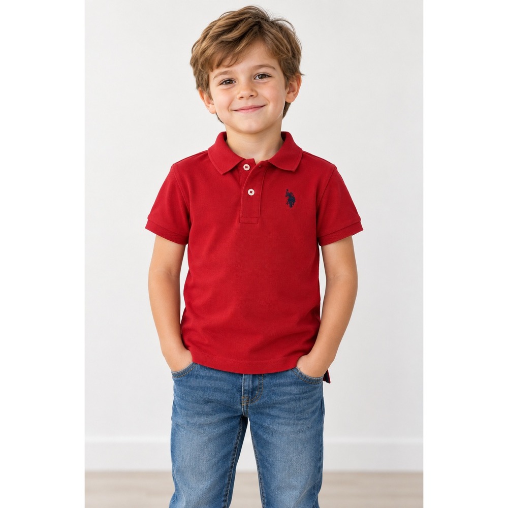 US Polo Assn Boys Red Short Sleeve Pique Polo Shirt Size Medium M 8-10